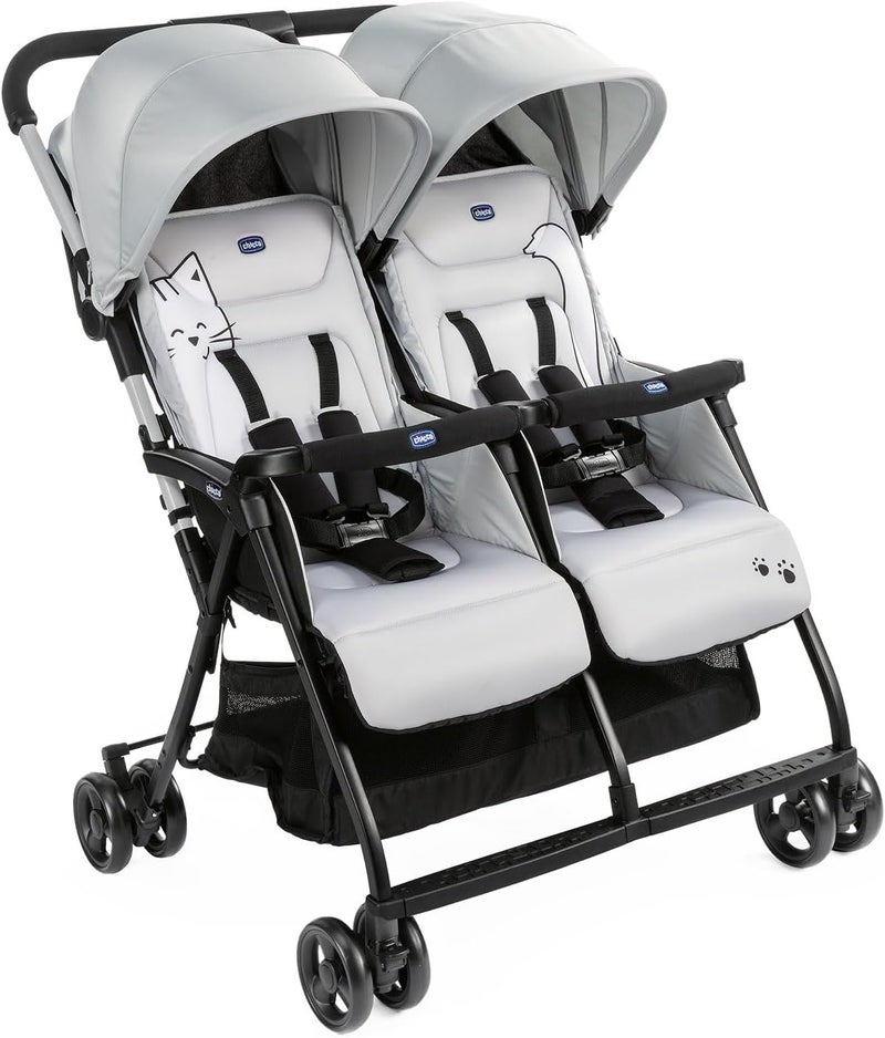 Chicco Ohlalà Twin Stroller 0m-3y, Silver Cat - Image 1